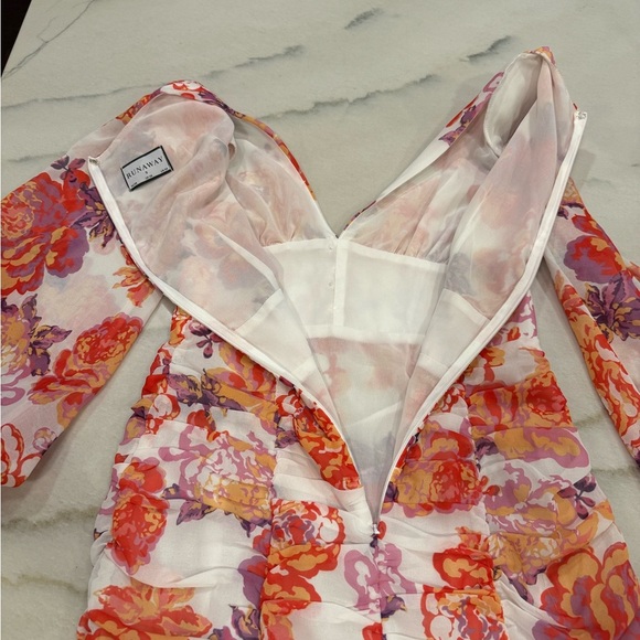 Runaway The Label Acadia Dress Size Small Floral Ruches Mini Dress Sheer Sleeves - Picture 10 of 15